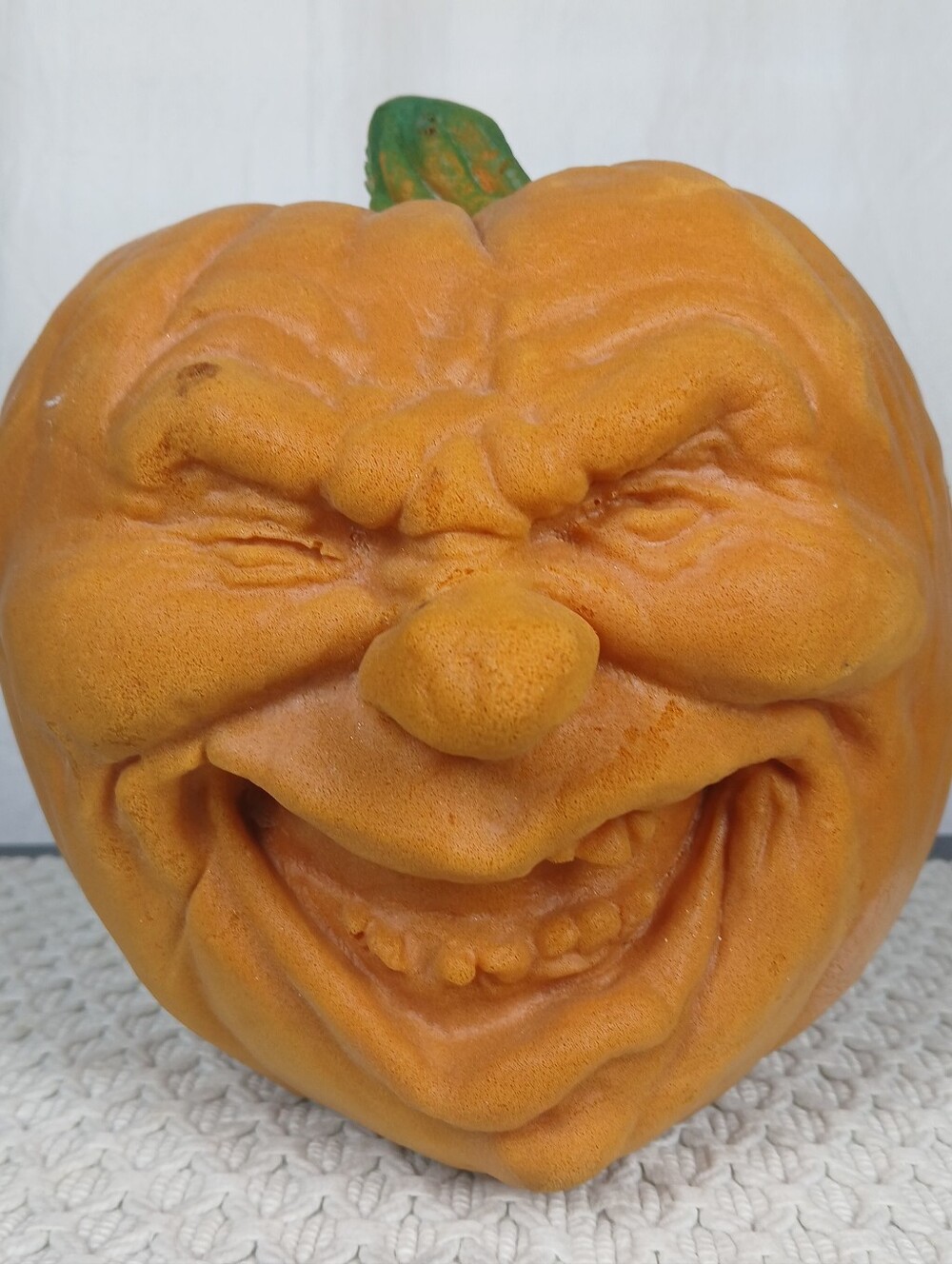 Vtg 1980s Foam Funny Face 8" Carved Pumpkin Fall Halloween Decor Jack-o-lantern